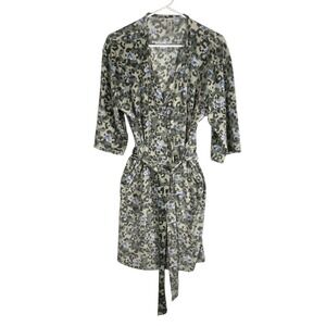 Flora by Flora Nikrooz Womens Medium Leopard Floral‎ Short Robe Sage Green Plush